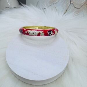 Red Flower Enamel Cloisonne Bracelet Bangle Thick Style